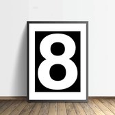 Zwart-wit poster met nummer 8 (50x70cm)