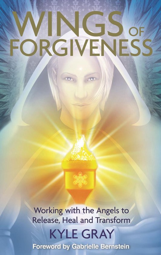 Boek 'Wings of Forgiveness' met een engelachtig figuur, titel en 'Working with the Angels to Release, Heal and Transform' van Kyle Gray.
