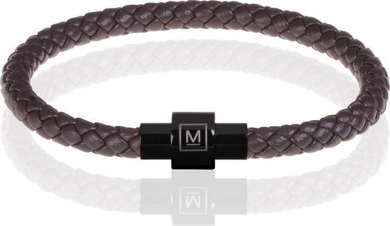 Bracelet Memphis cuir avec acier inoxydable Dark Brown Black-19cm