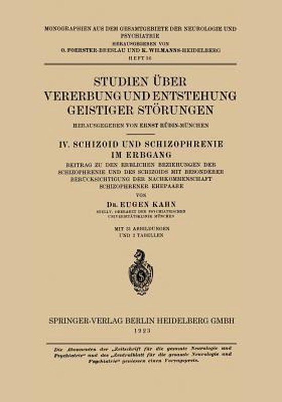Studien Über Vererbung Und Entstehung Geistiger Störungen - cover