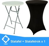 Statafel + Zwarte Statafelrok x 1 – 80 cm Dia x 110 cm hoog – Cocktailtafel – Hoge staan tafel – Breed Blad – Inclusief Zwarte Statafelhoes – Staantafelrok Stretch Rok – Horeca Statafel Wit m