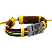 Fako Bijoux® - Armband - Leder - I Love Jesus - Jamaica