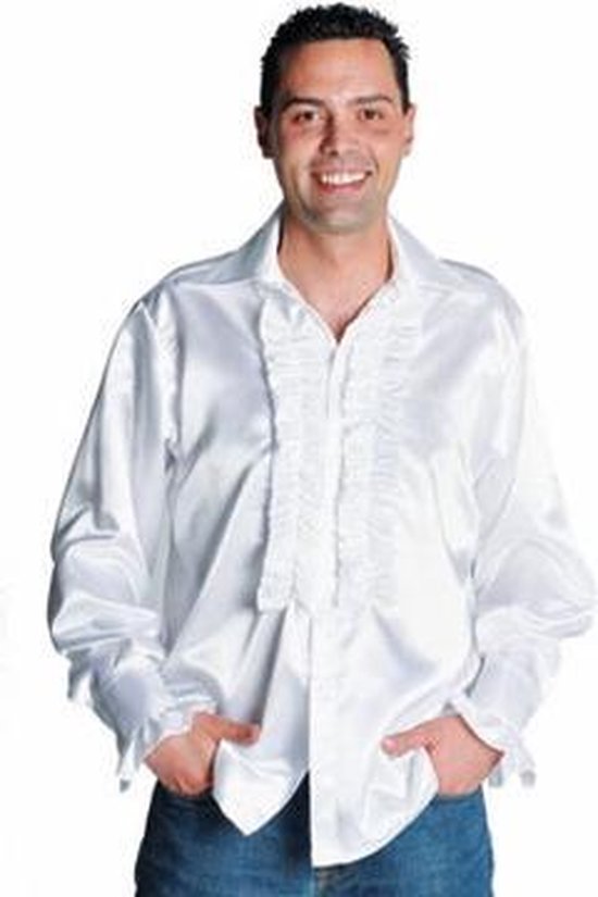 Witte satijnen soul blouse met rouches - Disco verkeedkleding heren maat  S/M | bol.com
