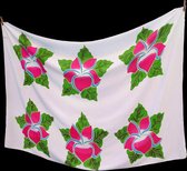 Witte Batik Sarong Tropische Bloemen Fuchsia-roze Pareo Hamamdoek StrandLaken Omslagdoek Wikkel-Kleed Wikkel-rok Beste Kwaliteit Rayon Viscose 115 * 165 cm