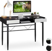 Relaxdays bureau glas - computertafel - kabeldoorvoer - laptoptafel - glastafel - lades - Zwart / zwart