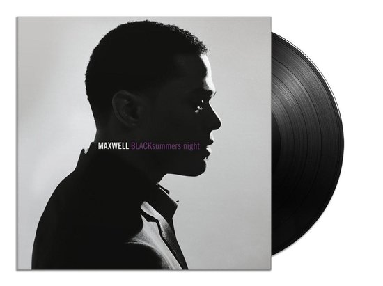 Albumhoes van 'Blacksummers'night' LP met profiel van Maxwell en de vinylplaat.