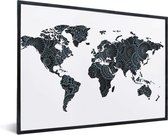 Aziatische print zwart-blauw in lijst zwart 60x40 cm inclusief passe-partout wit