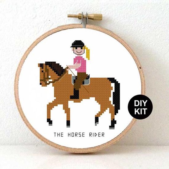 Paardrijdster borduurpakket - horse rider cross kit - paard met meisje borduren... bol.com