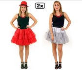 2x Petticoat 3-laags volwassenen rood en zilver