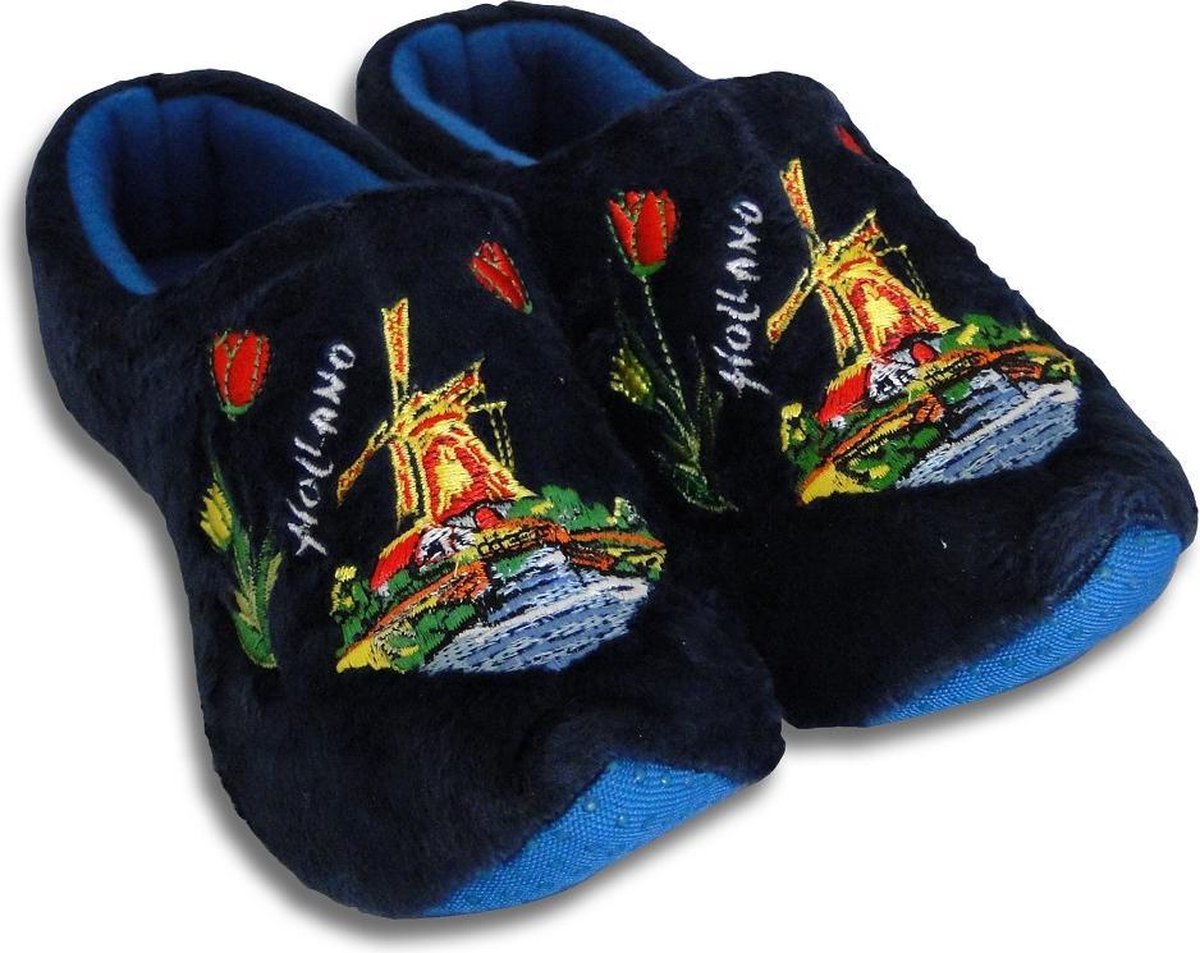 Woodenshoes by Wilhelmus Klomppantoffels Blauw met windmolen