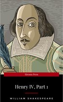 Illustratie van William Shakespeare met een veer in zijn hand. Titel: Henry IV, Part 1.