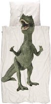 SNURK Dinosaurus Rex - Dekbedovertrek - Junior - 120x150 cm + 1 kussensloop 60x70 cm - Wit/groen