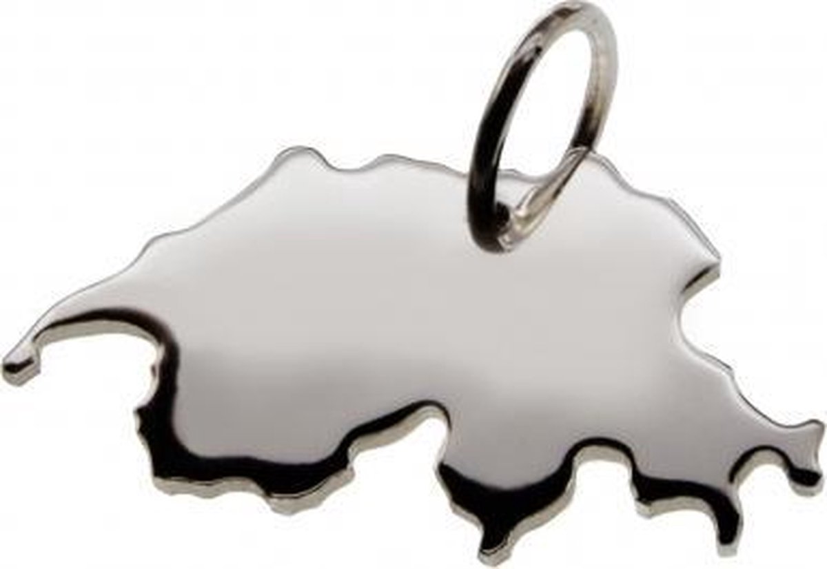 Zilveren Hanger land Zwitserland | 925 Sterling Silver | met Gratis lederen hals ketting | vorm landkaart Switzerland | mooi, leuk souvenir en cadeau voor jezelf of een ander | landhanger zilver | geschenkverpakking