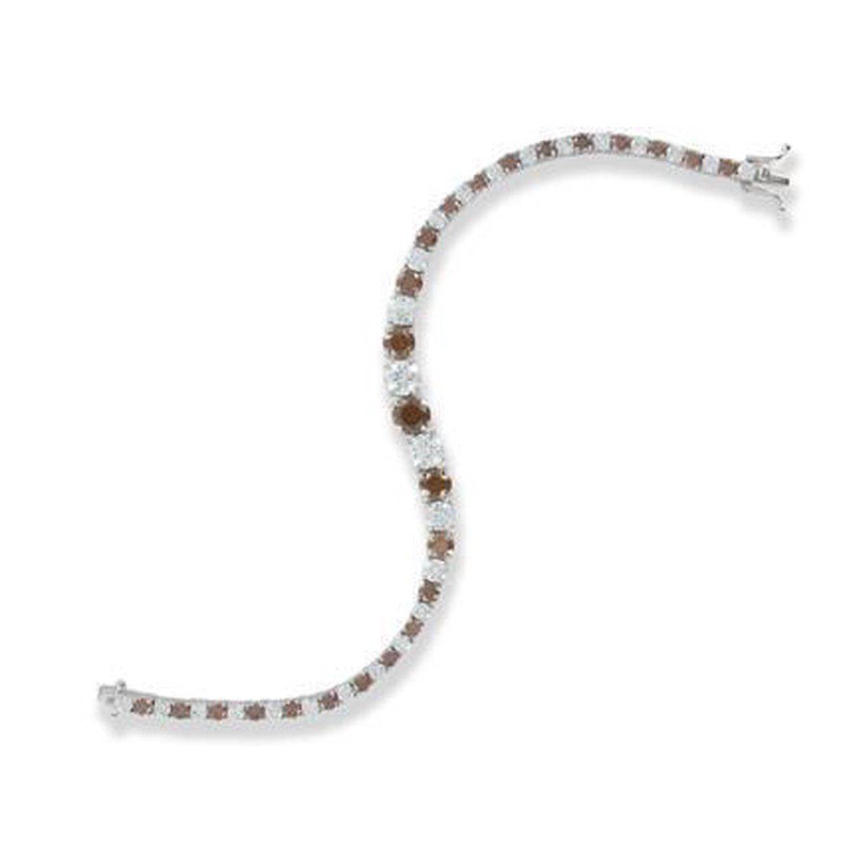 Diamonfire - Zilveren tennisarmband 20 cm - Uitlopend met transparante en bruine steen