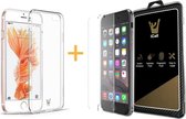 Hoesje geschikt voor Apple iPhone 7 Plus - Siliconen Transparant TPU Gel Case Cover + Met Tempered Glass Screenprotector 2,5D 9H (Gehard Glas) - 360 graden protectie