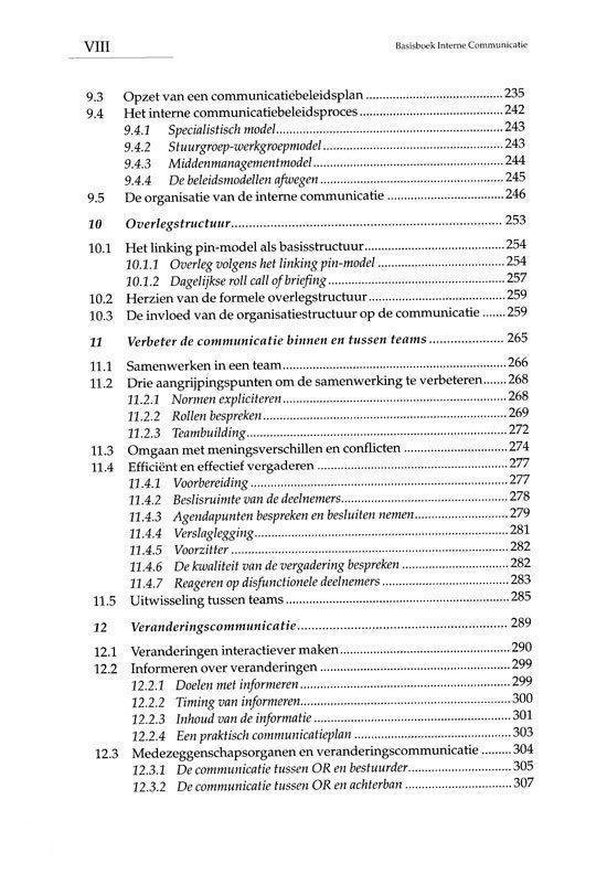Pagina met een inhoudsopgave, beginnend bij hoofdstuk 'VIII'.
