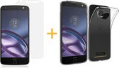 Motorola Moto Z - Siliconen Transparant TPU Gel Case Cover + Tempered Glass Screenprotector 2,5D 9H (Gehard Glas) - 360 graden protectie