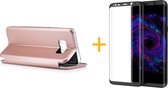 iCall - Samsung Galaxy S8+ / S8 Plus - Lederen Wallet Case Rose + Screenprotector Zwart (3D) - Portemonnee Hoesje met Magneet sluiting - Book Case - Flip Cover - Klap - 360 beschermend Telefo