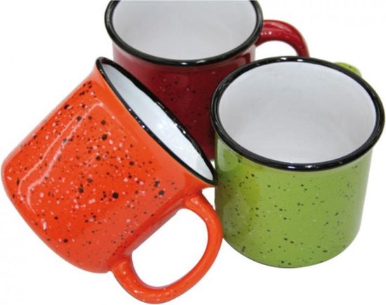 Brawl Mos lancering Kopjes emaille - Koffie kopjes - 3 stuks - Groen rood oranje - Mokken |  bol.com