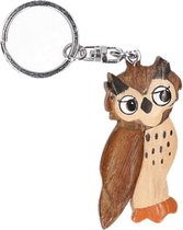 Houten uil sleutelhanger