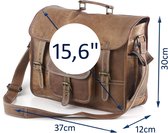 Satcheltas 15,6 inch “Canarias” - Messengertas - Bruin Echt Leer Werktas - ECHTE LEDER - Unisex Vintage Design - Aktetas - Handgemaakt -  A4 formaat