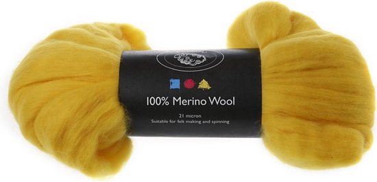 Merino wol, 21 micron, sun yellow, Zuid-Afrika, 100 gr - Creotime