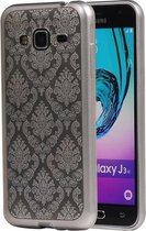Zilver Brocant TPU back case cover cover voor Samsung Galaxy J3