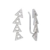 Classics&More oorbellen - earcuffs - oorklimmer - zilver - gerodineerd - driehoeken - zirkonia