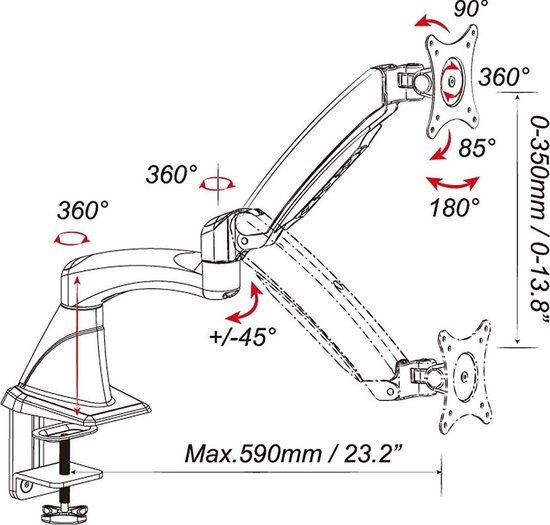 Support 4 Écran PC Moniteur, Premium Acier Bras Articulé Ergonomique -  15-27