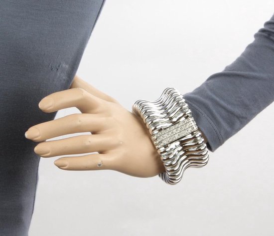 Armband Dames - Breed - Elastiek - Zilverkleurige schakels - Musthaves |  bol.com