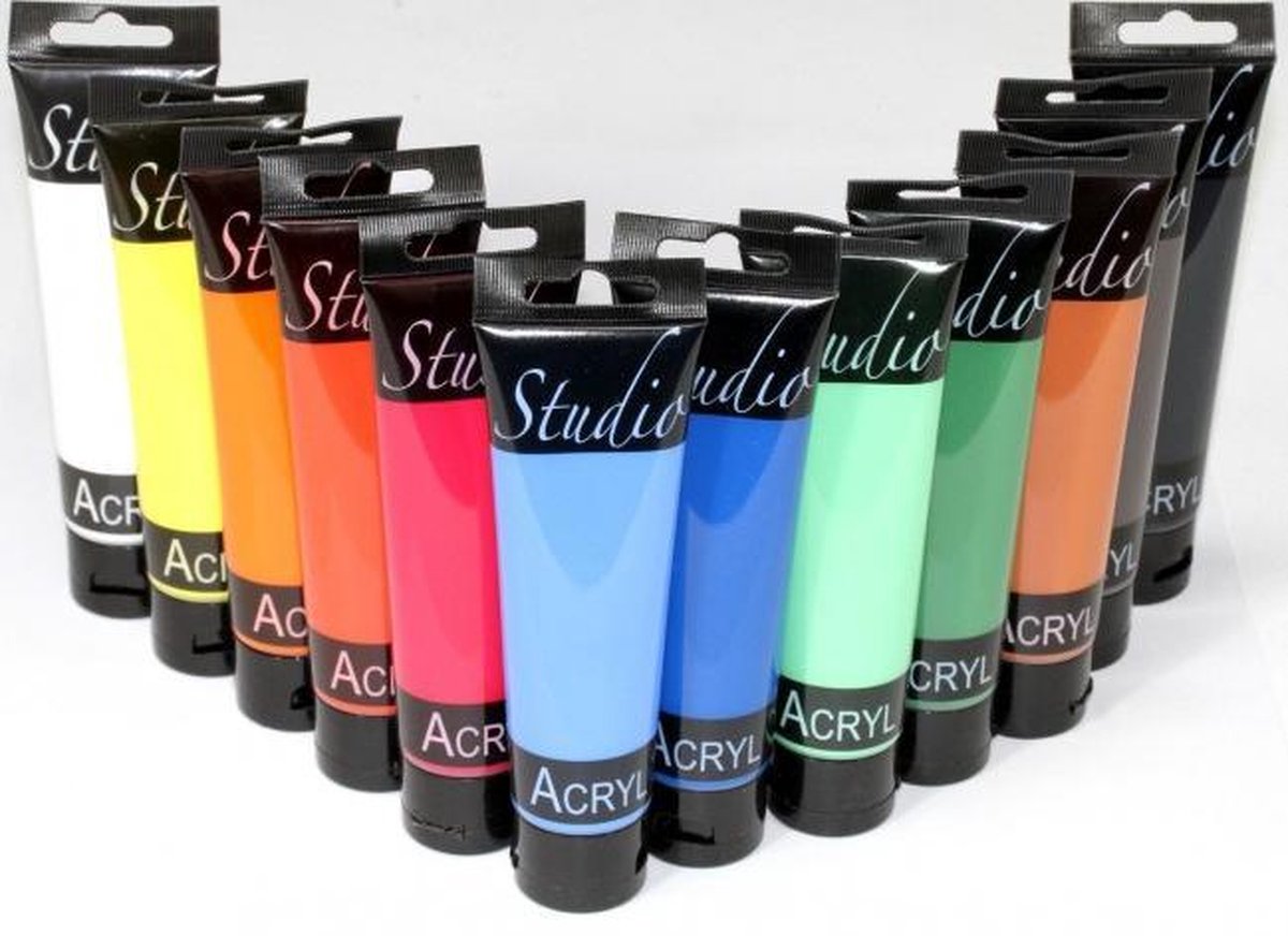 Acrylverf set - 12 tubes van 100ml - Acrylverfset - Basiskleuren