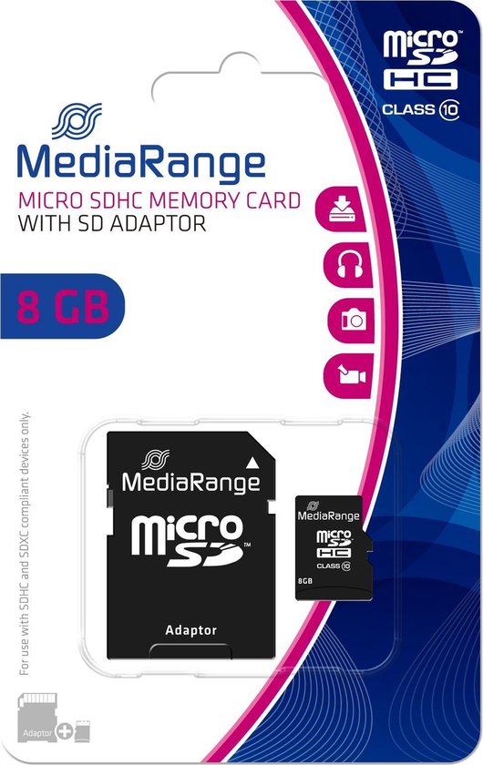 Mediarange - Micro SD 8gb (Class 10) Met Adapte