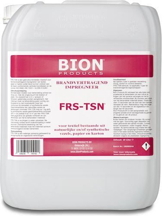 Brandvertrager FRS-TSN 10 liter Brandvertragend ("brandwerend") impregneer voor Gordijnen, Textiel, Papier en Karton