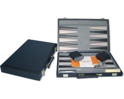 Backgammon Koffer 46 cm. Zwart Effen HOT spelregels