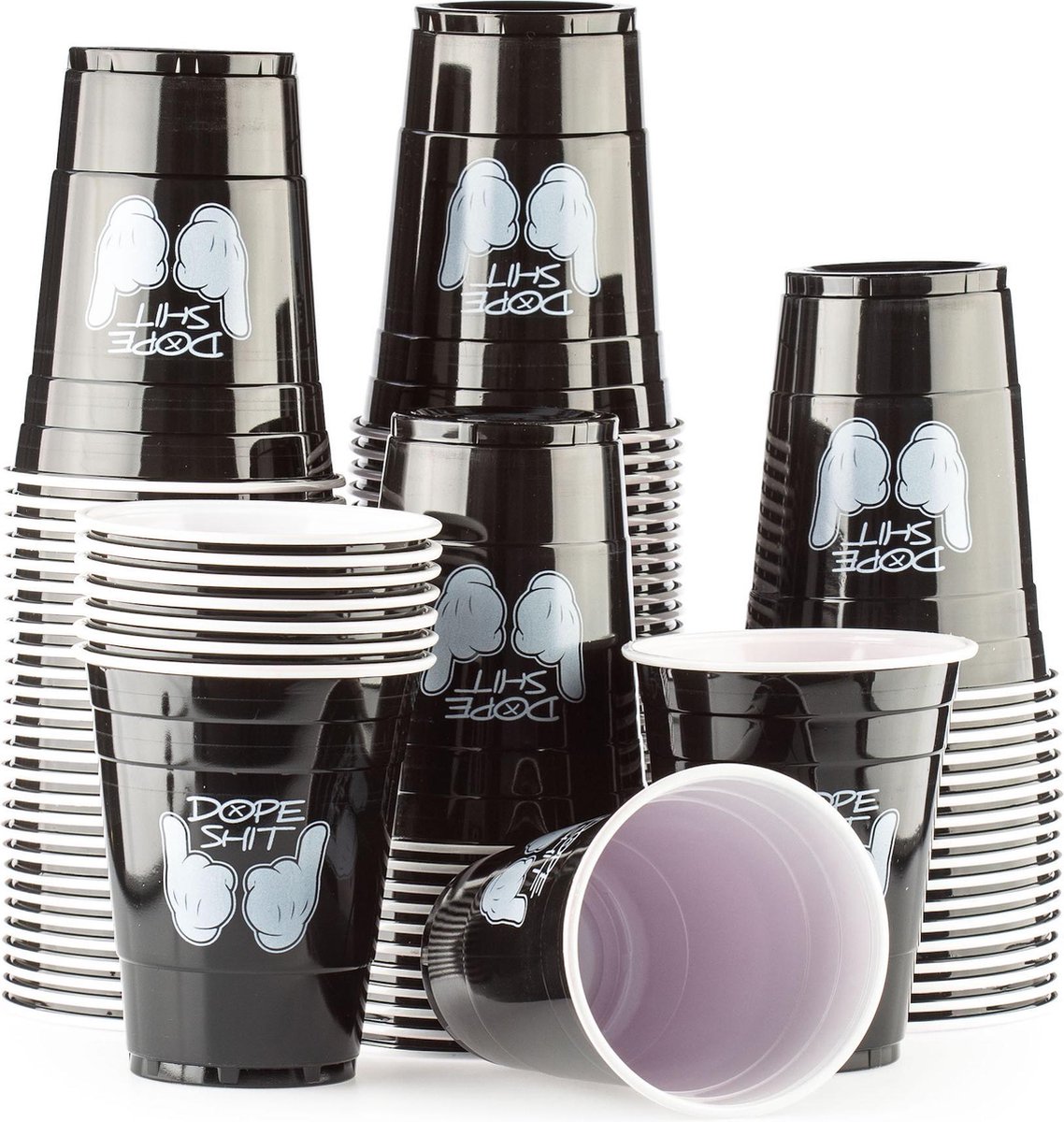 100 Black Cups Dope Design - Zwarte Party Bekers dubbelzijdig bedrukt 500ml - Original Beer Pong