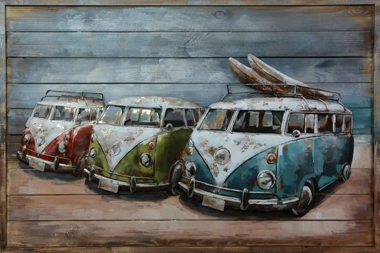Schilderij ijzer-hout VW busjes |