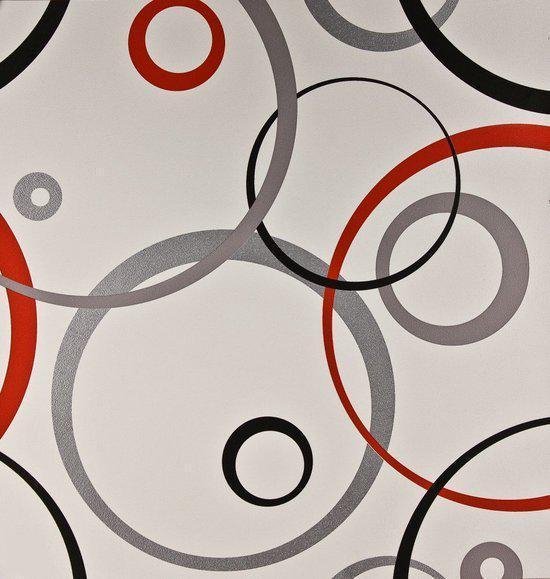 Spit oppervlakkig Verstelbaar Dutch Wallcoverings Papierbehang - Cirkels - Wit/rood/zwart | bol.com