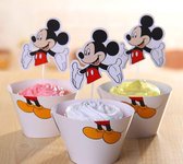 12 stuks cupcake omslagen + 12 toppers Mickey Mouse