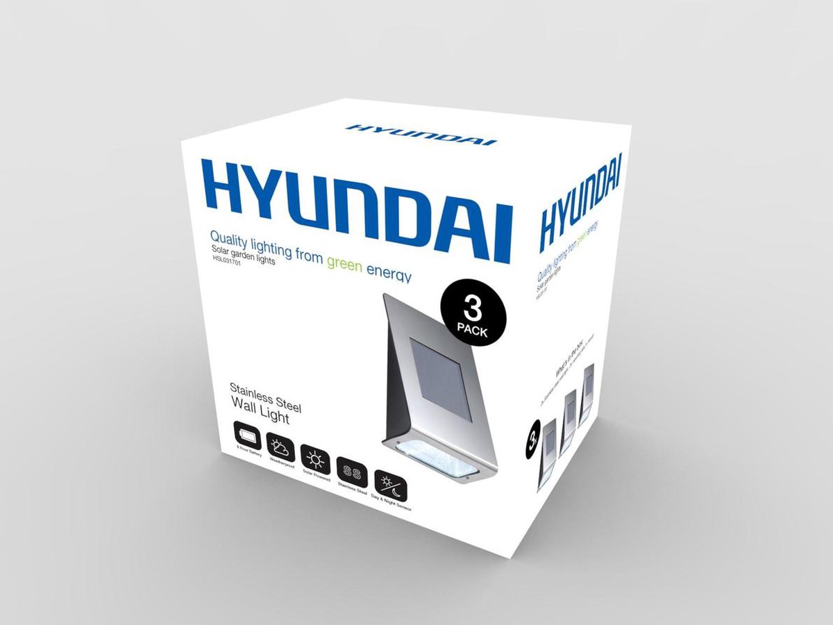 Wiskunde Periodiek complicaties Hyundai - Draadloze RVS LED wandverlichting op zonne-energie - 3-pack -  Zilver grijs | bol.com