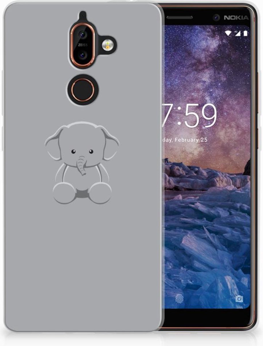 Nokia 7 Plus Telefoonhoesje met Naam Grijs Baby Olifant