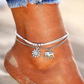 Fashionidea – mooie zilverkleurig enkelband met charmante olifant en zon bedel