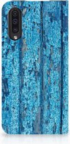 Geschikt voor Samsung Galaxy A50 Standcase Hoesje Wood Blue