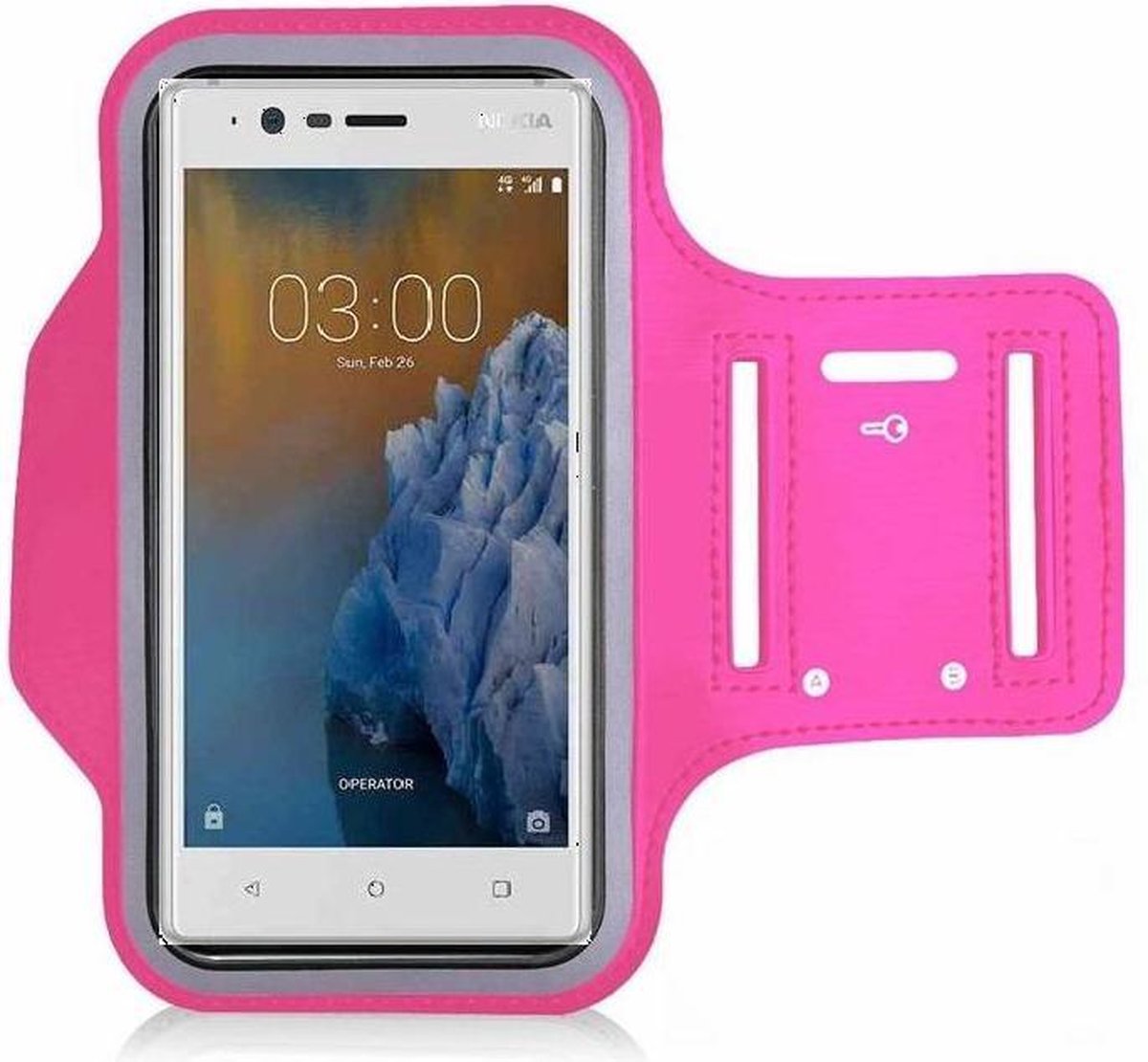 Roze Sportarmband Hardloopband Pearlycase Hoesje Geschikt voor Nokia 3