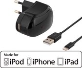 Deltaco USB-AC140, USB adapter 1 x USB-poort, Lightning kabel, MFi , 1m, zwart