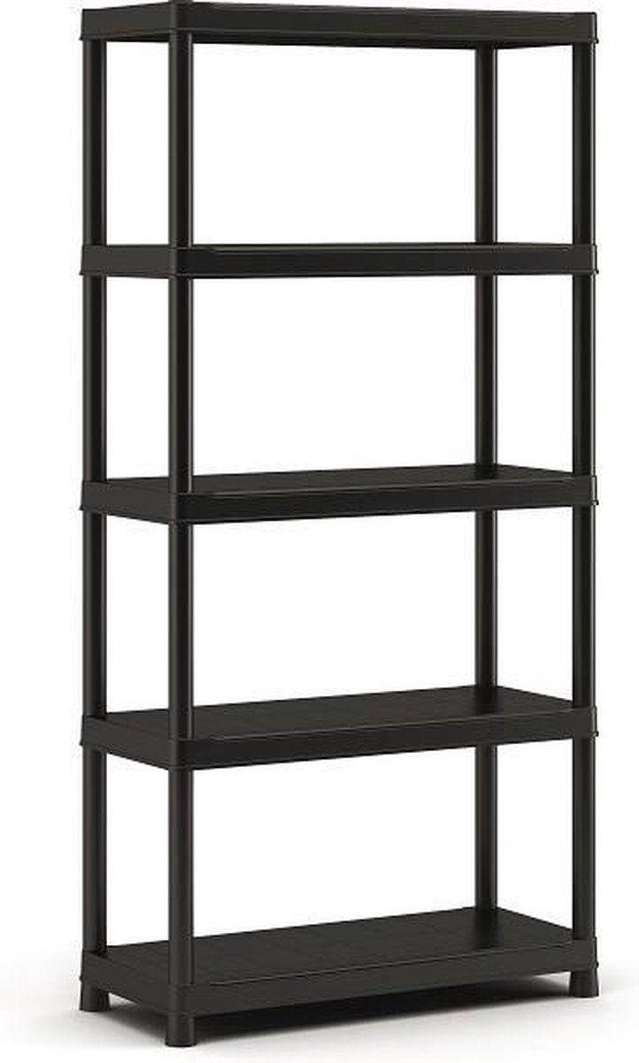 Kunststof opbergrek - Mat zwart - 182 cm hoog - 90cm breed - 55 kg per plank - Geen gereedschap nodi