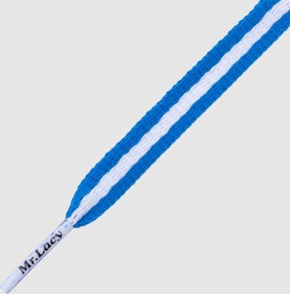 10 mm x 130 cm Plat - koningsblauw / wit - Stripies Platte gestreepte veter
