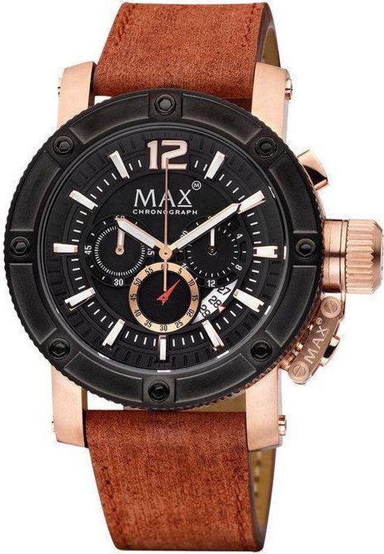 Max Chronograph 5 MAX663 Horloge - Leren band - Ø 47 mm - Bruin / Rosékleurig / Zwart