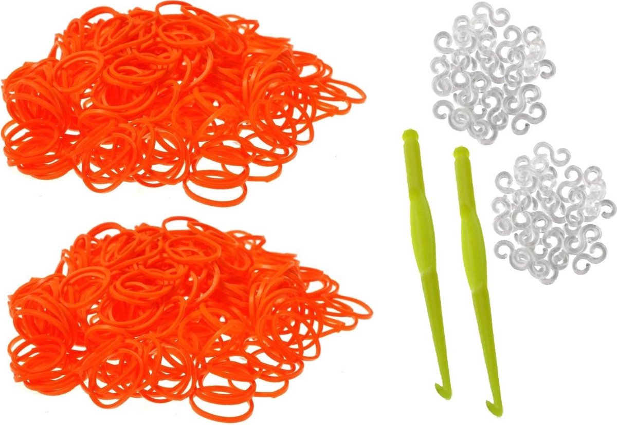 600 Loom Bands met 2 weefhaken en S-clips oranje