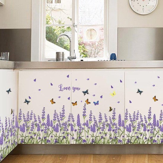 Lavendel bloemen strook muursticker wanddecoratie