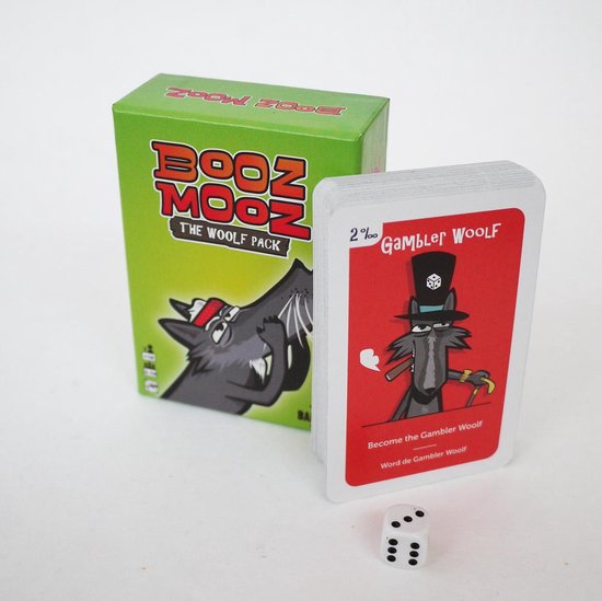 Booz Mooz, Woolf Pack is een social party kaart spel. Speel het spel met vrienden, familie, studenten op vakantie of thuis of café. Voor je het weet, zit je midden in een wereld van keuzes, snelheid, alertheid en vooral veel plezier! Tweetalig E&NL.